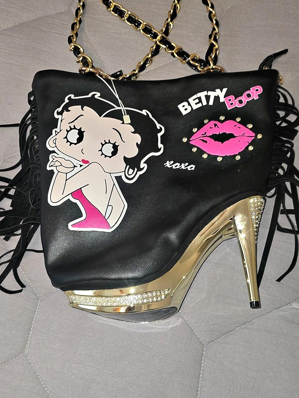 Betty Boop Heel-Shaped Shoulder Bag in Black & Pink